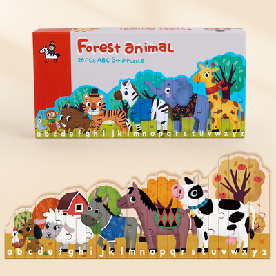 Enlightenment 26 Letters Striped Puzzles Children's Educational Toys Early Cognitive Double-sided Cartoon Animal Jigsaw