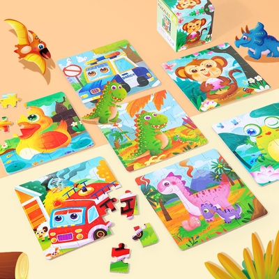 24 Pieces Montessori Classic Travel Carton Jigsaw Puzzles Board Games Baby Diy Early Educational Toys for Kids Boys Girls Gift
