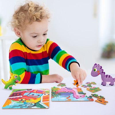 24 Pieces Montessori Classic Travel Carton Jigsaw Puzzles Board Games Baby Diy Early Educational Toys for Kids Boys Girls Gift