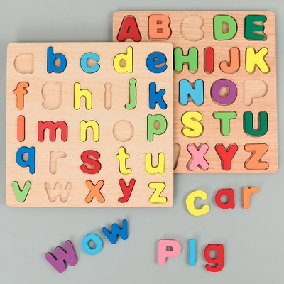 Wooden Board Alphabet Number Kids Montessori 3d Learning Puzzle Early Educational Activity Boards Toys for Child Boys and Girls