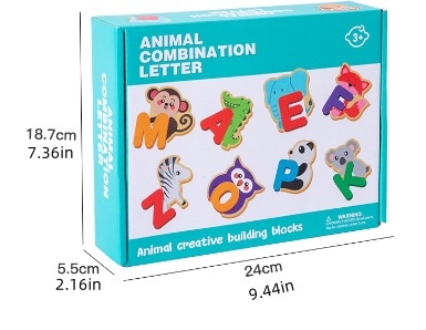 Children Wooden Animal Letter Puzzle 26pcs Alphabets Cognitive Animal Matching Blocks Puzzle Toy Kids Educational Wooden Toy