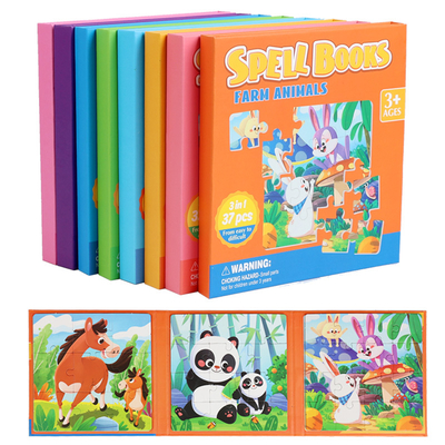 Customized Wood Carton 3 in 1 3d Puzzles Board Games Paper Montessori Educational Learning Jigsaw Book Toys for Kids Boys Girls