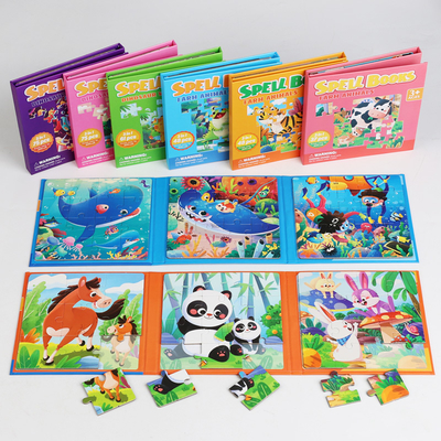Customized Wood Carton 3 in 1 3d Puzzles Board Games Paper Montessori Educational Learning Jigsaw Book Toys for Kids Boys Girls