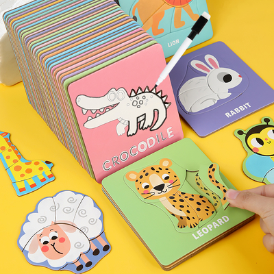 Muti Functional Cartoon Dinosaur Diy Drawing Montessori Educational Learning Jigsaw Puzzle Board Game Toys for Boys Girls