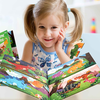 Montessori Toys Dinosaur Cartoon Animal Jigsaw Puzzle A4 Size Princess Magnetic Story Book Wooden Puzzles