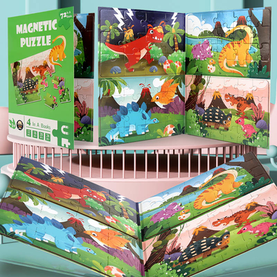 Montessori Toys Dinosaur Cartoon Animal Jigsaw Puzzle A4 Size Princess Magnetic Story Book Wooden Puzzles