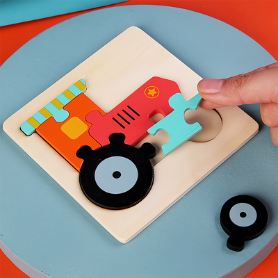 Cartoon Laser Cut 3d Wood Anime Puzzle Children Educational 3d Traffic Shape Matching Animal Puzzle Toy