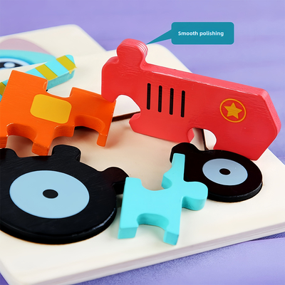 Cartoon Laser Cut 3d Wood Anime Puzzle Children Educational 3d Traffic Shape Matching Animal Puzzle Toy