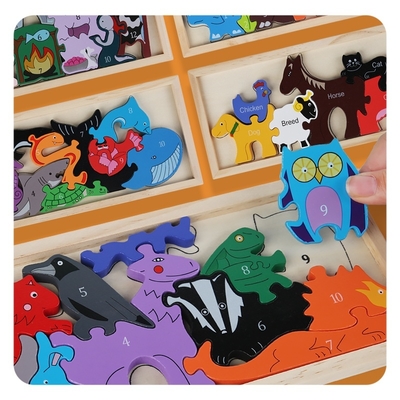Children's Educational Toy Jigsaw Puzzle Wooden Cartoon Animal Traffic 3d Puzzle Toys for Toddler 1 2 3 Years Old