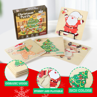 Children's Toys Wooden Christmas Theme Puzzle Set Early Childhood Education Puzzle Learning 3-6 Years Old Baby Games
