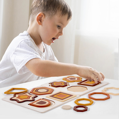 Kids Montessori Wooden Geometric Shape Color Cognition Matching Puzzles Games Early Educational Learning Toy for Children