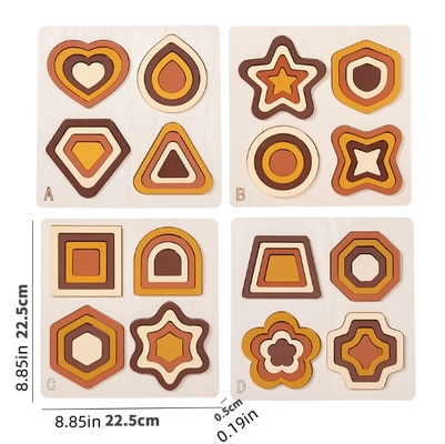 Kids Montessori Wooden Geometric Shape Color Cognition Matching Puzzles Games Early Educational Learning Toy for Children