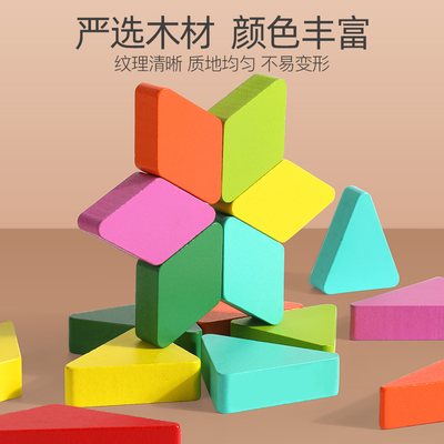 Wooden Classic Imagination Creative Fun Toys Colorful Shapes Sort Geometric 3D Puzzles for Kids