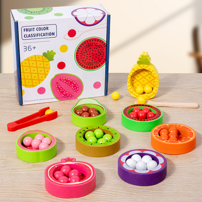 Wholesale Fruit Color Matching Bead Game Wooden Kitchen Toy Pretend Play Toy Early Educational Toys