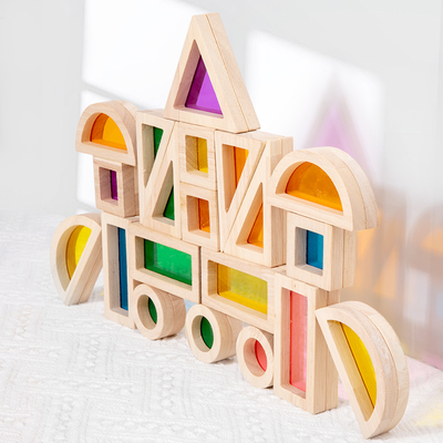 Montessori Wooden Toys Rainbow Sensory Stacking Blocks Acrylic Building Blocks for Kids