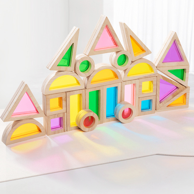Montessori Wooden Toys Rainbow Sensory Stacking Blocks Acrylic Building Blocks for Kids