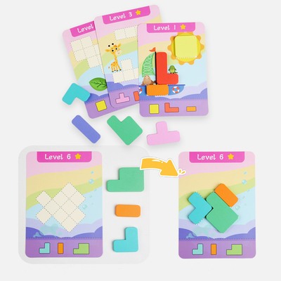 Montessori Wooden Thinking Block Puzzle Children Building Blocks Flat Board Baby Early Teaching Intelligence Toys for Toddler