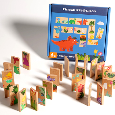 Children's Puzzle Toys Wooden Dinosaur Pairing Puzzle Domino Building Block Toys Game