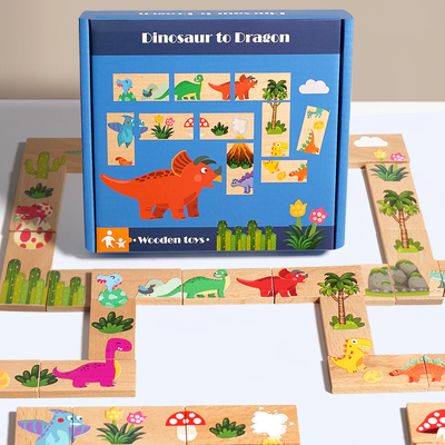 Children's Puzzle Toys Wooden Dinosaur Pairing Puzzle Domino Building Block Toys Game