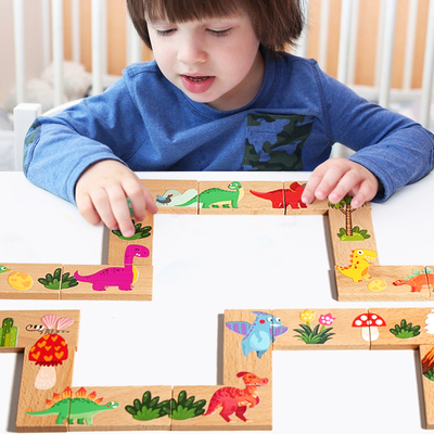 Children's Puzzle Toys Wooden Dinosaur Pairing Puzzle Domino Building Block Toys Game
