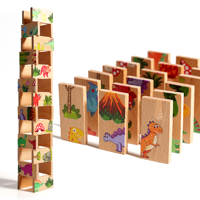 Children's Puzzle Toys Wooden Dinosaur Pairing Puzzle Domino Building Block Toys Game