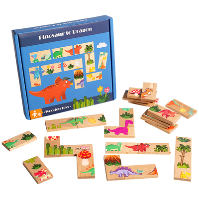 Children's Puzzle Toys Wooden Dinosaur Pairing Puzzle Domino Building Block Toys Game