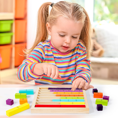 Montessori Wooden Mathematics Addition Subtraction Operation Fraction Learning Building Blocks Kids Counting Number Toys
