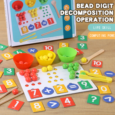 2024 Wooden Number Cognitive Educational Number Matching Toy Wooden Clip Beads Game Counting Toy