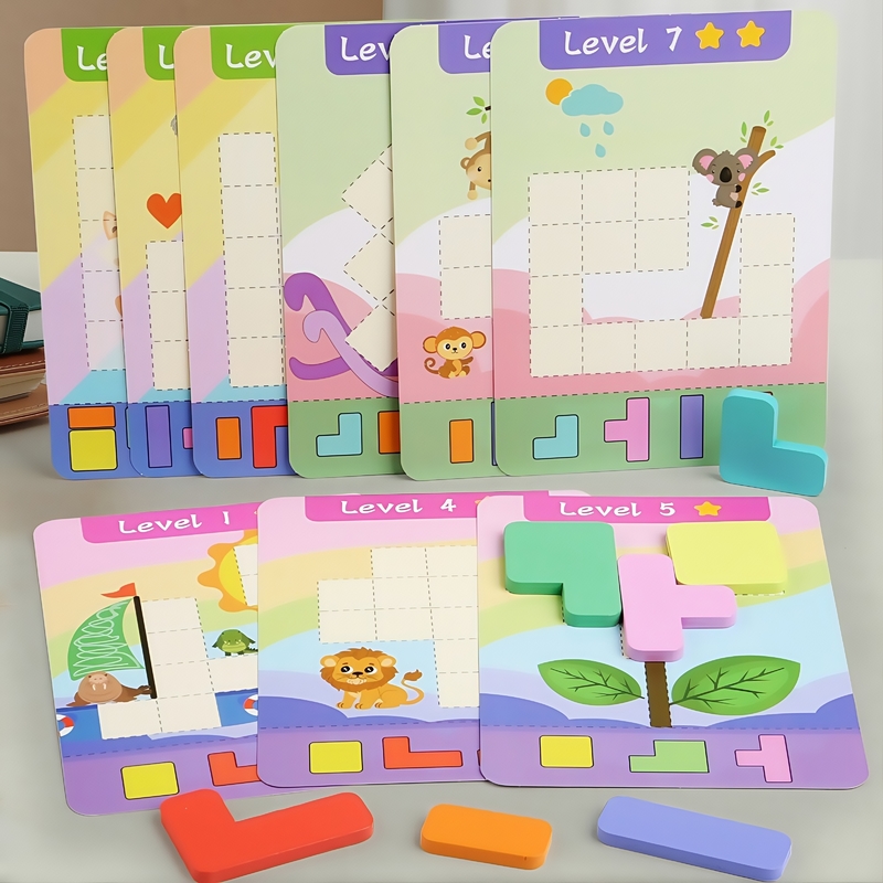 Montessori Wooden Thinking Block Puzzle Children Building Blocks Flat Board Baby Early Teaching Intelligence Toys for Toddler
