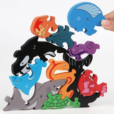 Children's Educational Toy Jigsaw Puzzle Wooden Cartoon Animal Traffic 3d Puzzle Toys for Toddler 1 2 3 Years Old