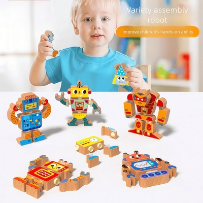 Wholesale Factory Robot Building Block Set Wooden Robot Assembly Toy Set Educational Gift for Kids Boys and Girls